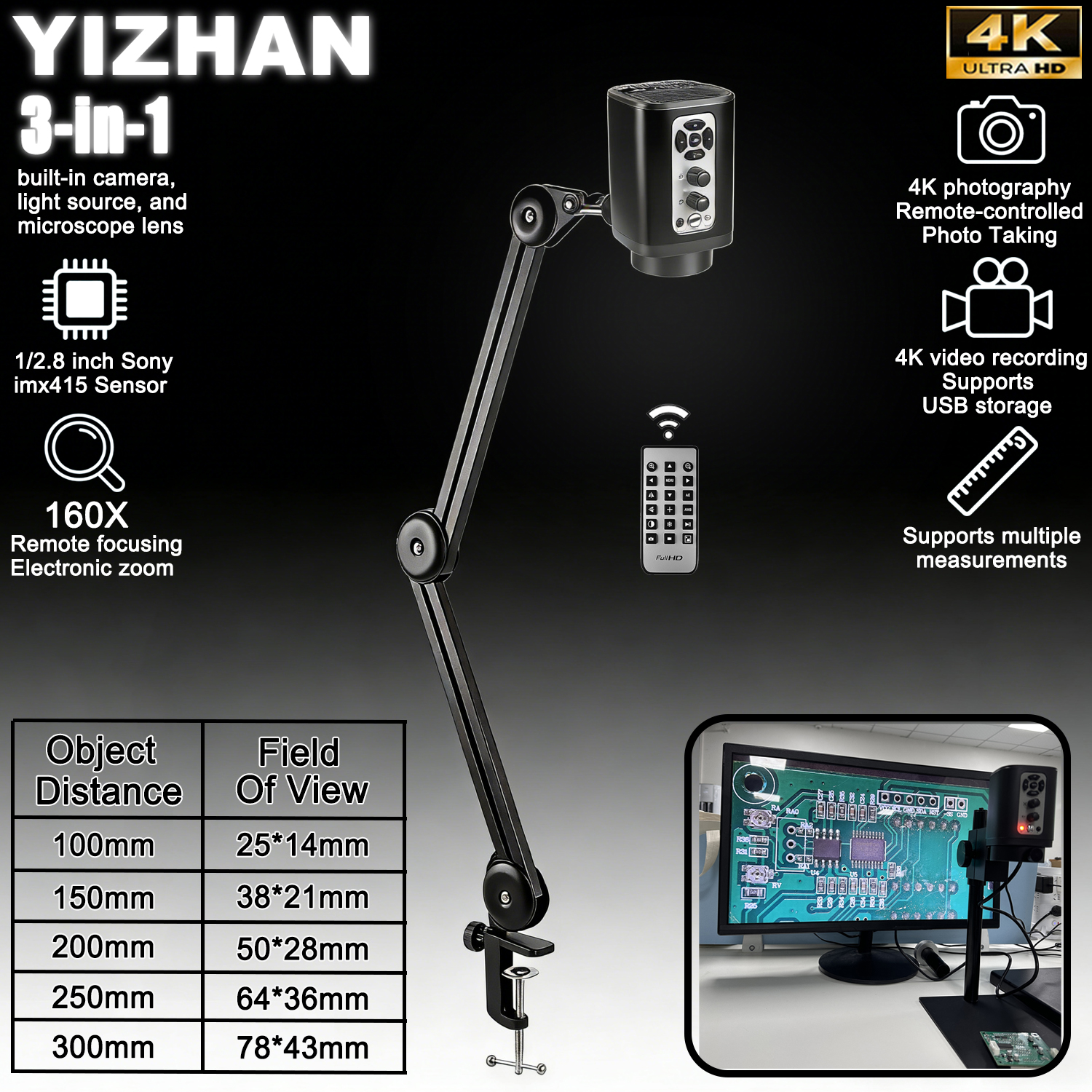 Digital Magnifier Reading - YIZHAN 3-in-1 4K Electronic Microscope For