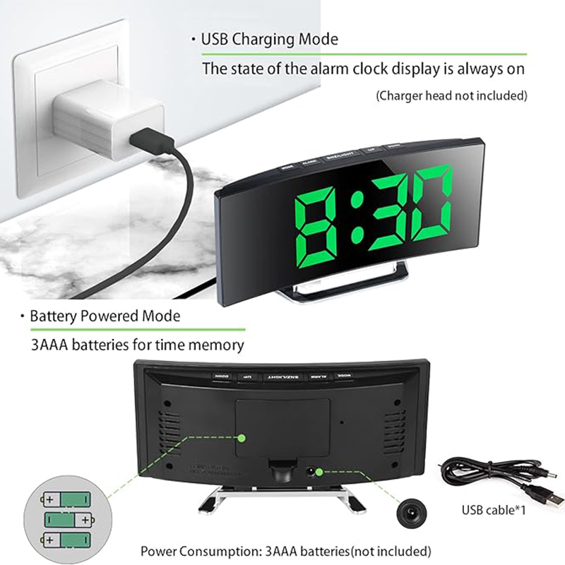 LED Digital Alarm Clock Curved - Electronics Gadgets For Home 리뷰 및 가격